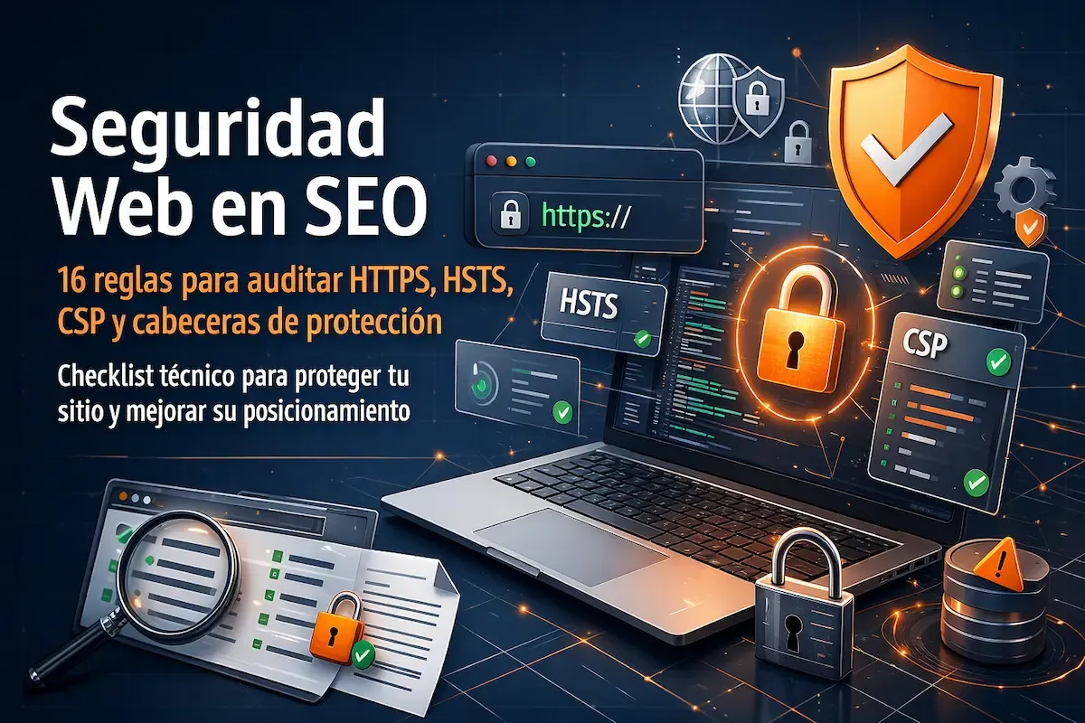 Seguridad web en SEO: 16 reglas para auditar HTTPS, HSTS, CSP y cabeceras de protección